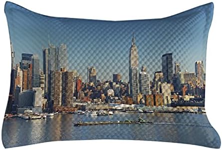 Стеганая Калъфка Ambesonne New York, Градски пейзаж на Манхатън, с Емпайър Стейт Билдинг Панорама Над реката, Стандартна Калъфка