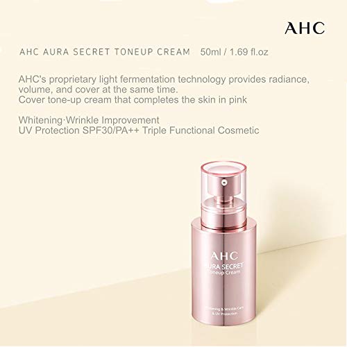 Тонизиращ крем AHC Aura Secret 50 мл / 1,69 течни унции + Слоеная маска за слънчеви бани AHC Perfection Natural 2 бр. Защита от uv SPF30/PA++