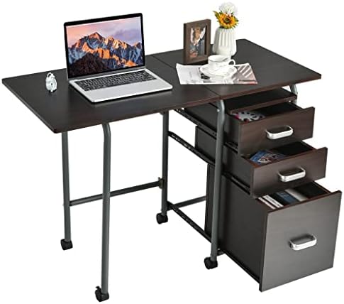 GKMJKI Сгъваем Компютърна маса за лаптоп на колела Мебели за Домашния офис с 3 чекмеджета бюро (Цвят: D, Размер: 18,5 x20x29)