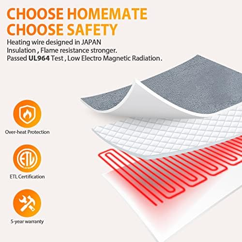Електрическо одеяло с топъл HomeMate - 50 x 60, 4 часа, автоматично изключване, 5 Нива, отопление, Топло одеяло с защита от прегряване,