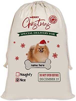 BAGEYOU Персонализирани Чанти на Дядо Коледа за Кучета, Сладко Померан, Чанта на Дядо Коледа за Коледа подарък с Завязками от Памук и Лен