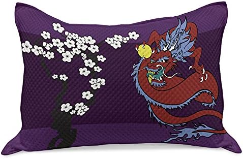 Калъфка за възглавница от Вязаного юрган с дракон Ambesonne, Фигура в японски стил, Фантазийный Принт в формата на Цветя Череши,