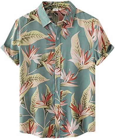 Мъжки Хавайски Ризи, Костюм с къс ръкав, Мъжки Хавайски Костюм с принтом Листа, Костюм от две Части С Къс Ръкав и Отложным яка