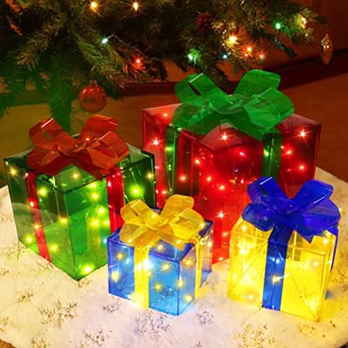 [По-голям Размер 12-8-6-5 ] 4 БР 70 Подарък Кутии С led осветление, Коледна Украса, Прозрачни Кутии за Коледни подаръци захранва