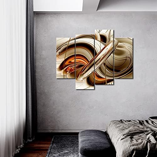 Първото Стенно Изкуство - Абстрактни Оранжево Кафяво Бели Линии Стенни Художествена Живопис Печат на Картини Върху Платно
