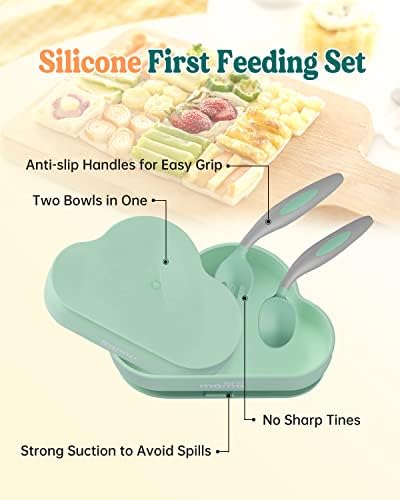 Силиконов Комплект за Хранене на Бебета SUPERMAMA, 2 в 1, Бебешки Силиконови Чаши и Лъжици-Нещастници, които Не съдържат BPA, За Самостоятелно
