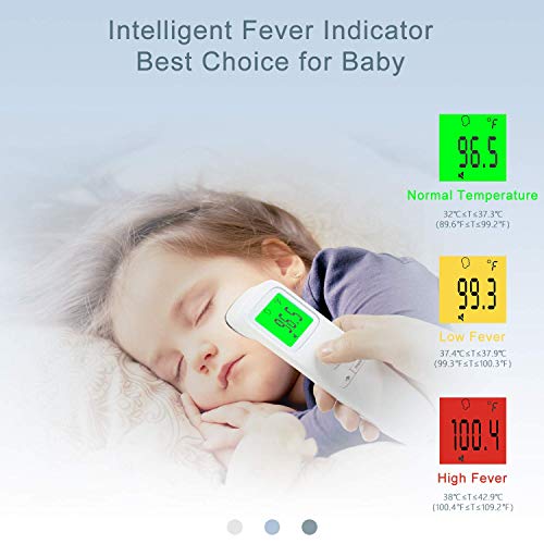 Безконтактен термометър за челото за възрастни и деца, Термометър, с аларма за температурата, LCD дисплей и функция памет, точен за бебета,