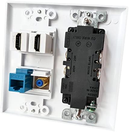 BOPLAT 20-Амперная изход хранене и стенни панел Ethernet Coax HDMI - Електрически контакт и с 2 порта HDMI, 1 порт CAT6 Ethernet,