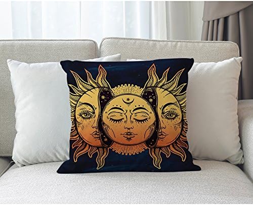 Калъфка Moslion Sun Moon Декоративна Калъфка Слънцето и Луната с Много Фрактални Лица Небесна Енергия Мистичен Калъфка 18x18 Инча Памучен