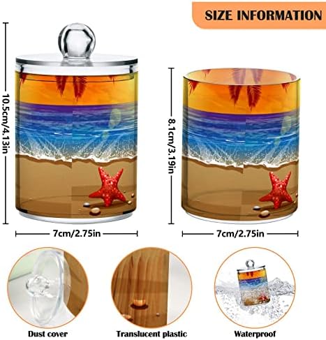 innewgogo Sea Sunset Beach 2 Опаковки Титуляр за памучни тампони, Органайзер, Опаковка, Пластмасова Туба за Плотове с Капаци, Контейнер