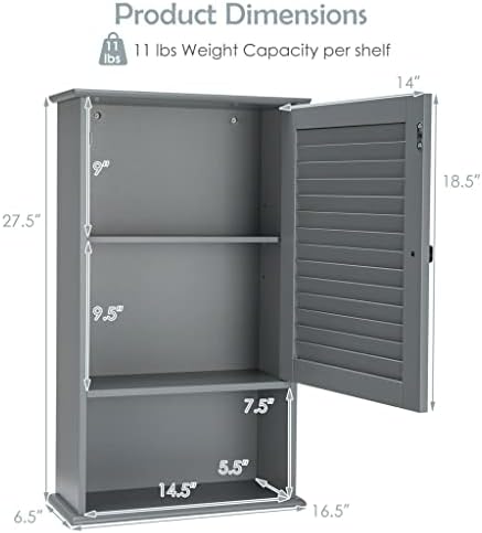 стенен шкаф за съхранение в банята с Една като и регулируеми по височина рафта Сив цвят