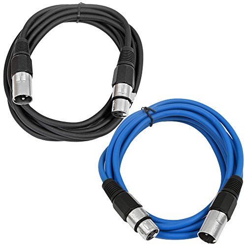 Сеизмично аудио - SAXLX-6-2 комплекта 6-инчов свързващи кабели XLR за мъже и XLR за жени - Балансиран 6 фута свързващ кабел - Черен и син