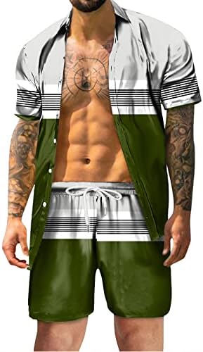 Спортни Костюми от 2 теми, Облекло за Мъже, Хавайска Риза с копчета с 3D Принтом и Къси Комплекти, Модни и Ежедневни Спортни Дрехи,