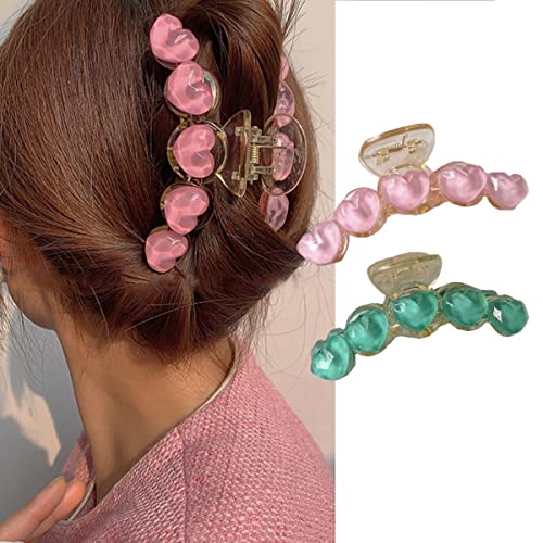 Щипки за коса от 2 теми, Пролетни аксесоари за коса, за жени, по-Големи нескользящие, сладки, с цвят на морска вълна, зелени и розови