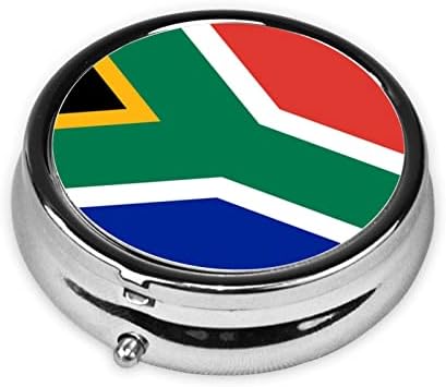Кутия за хапчета с Флага на Южна Африка, Кръгла Кутия за Таблетки, Метална Кутия за хапчета с три офиса, Удобна за носене