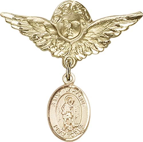 Иконата за детето Jewels Мания за талисман на Свети Лазар и икона на Ангел с крила | Икона за дете от 14-каратово злато с талисман