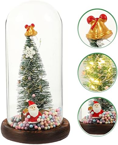 Коледно дърво ABOOFAN в Стъклен Купола с Топла Струнна Подсветка, Настолна Коледна Елха, Подарък за Жени, Настолна Коледно Дърво за