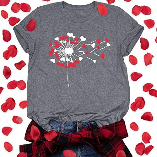Дамска тениска на Свети Валентин с участието на глухарче, тениска с къс ръкав, ежедневни тениски с кръгло деколте, върхове