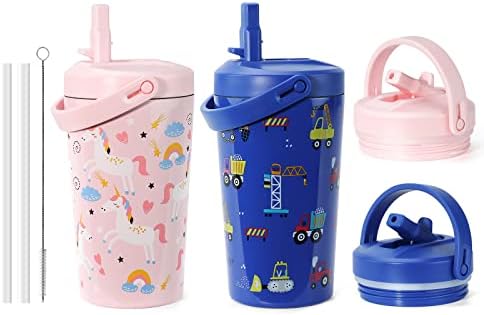 Бебешки бутилки за вода BUZIO (2 опаковки), Детски чаша от неръждаема стомана с изолация 14 грама, Вакуум Пътен Чаша с Двойни стени без Бисфенол
