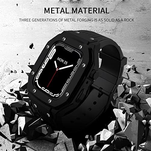 Корпус часа от сплав AZANU Каишка за Apple Watch Band Series 7 45 мм Луксозен Метален Гума комплект за промяна на часа от