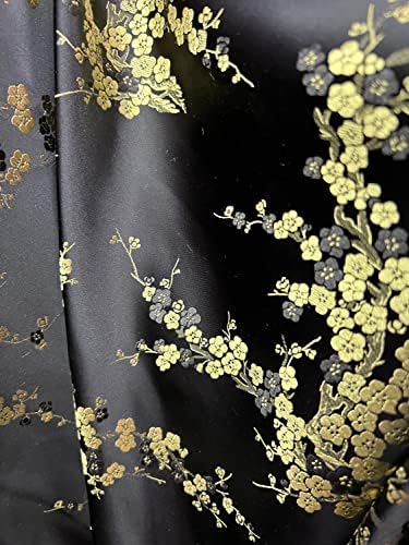Китайски Сатен плат от брокат с цветя модел Kori Black Gold Plum Blossom за Чонсам/Ципао, Дрехи, Костюми, Тапицерия на мебели,