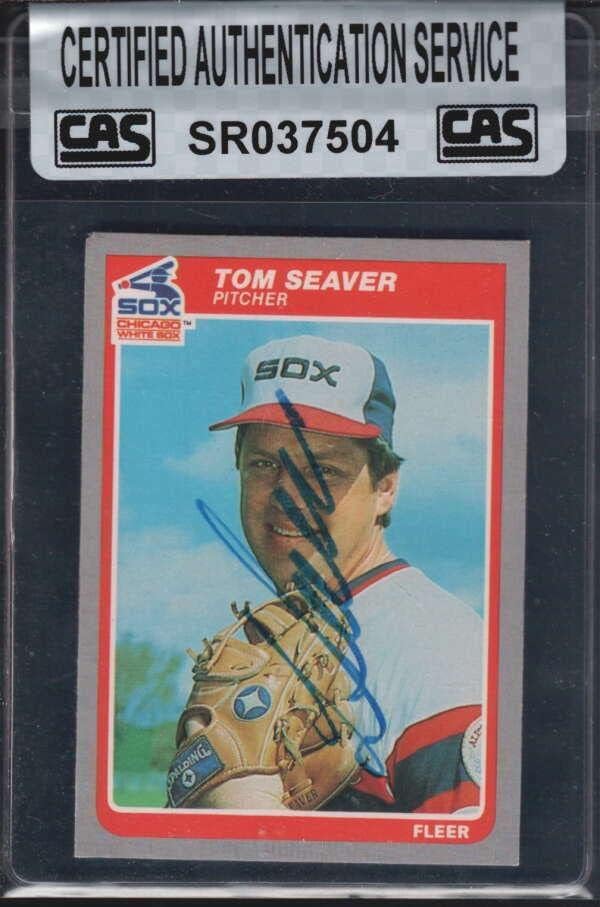 1985 Fleer 526 Картичка С Автограф на Том Сивера Cas Authentication Rsa4129 - Бейзболни Картички с Автограф