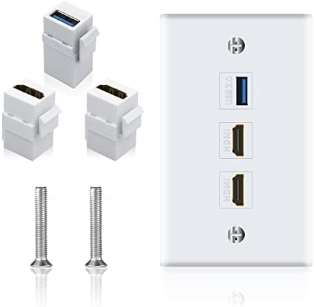 Стенни плоча Poyiccot HDMI, USB, Стенни плоча, HDMI, USB 3.0 Стенни плоча, Стенни плоча Keystone на 3 порта с 4K, HDMI + USB 3.0, за свързване