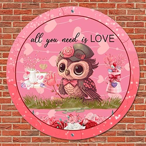Розов Всичко, което ви трябва, Е Любовта Сови Птици И Любовта на Сърцето Ретро Кръгъл Метален Знак Табела Кръг от Метални