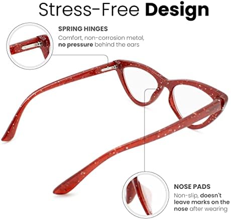 Дамски очила за четене с блестящи червени кристали Котешко око за стилен визия - Удобни дамски очила за четене с всяка форма