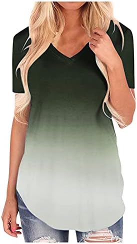 Дамски тениски NEARTIME Ежедневни градиент тениска с къс ръкав, свободни туника с V-образно деколте и подолом, върхове