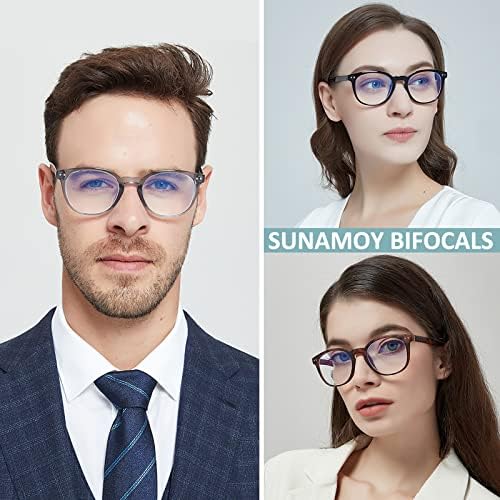 SUNAMOY Бифокални Очила За Четене Женски Мъжки Кръгли Сини Леки Компютърни Четец Стилна Дизайнерска Голяма Дограма за Сладки Малки Очила