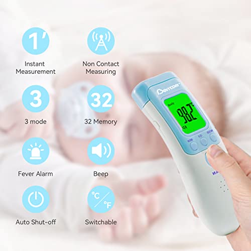 Berrcom Термометър за челото за възрастни и деца, Безконтактен Инфрачервен Термометър за обекта, Стаи, Безконтактно Дигитален Термометър