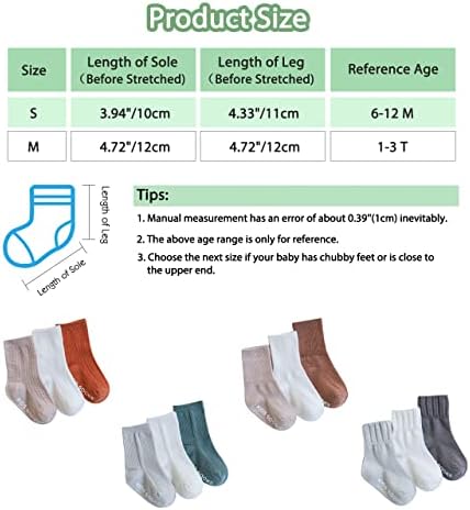 Чорапи за малки момичета и момчета, с дръжки, Нескользящие Памучни Чорапи за деца, 6 опаковки, Различни цветове, 6-12 месеца, 1-3