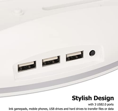 Вертикална поставка, Стилен Led основа с регулируема цвят, Стабилна Бързо инсталиране, 3 порта USB2.0 за игрови конзоли (Бял)