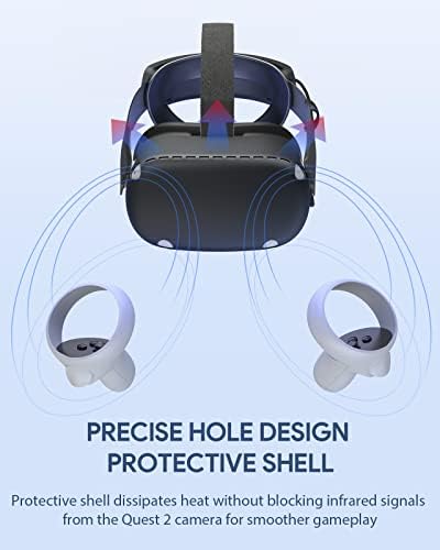 Aubika All-Черен аксесоар комплект 8 в 1 за Meta / Oculus Quest 2, състоящ се от елитен каишка за батерия + Твърд калъф за носене + Защитно