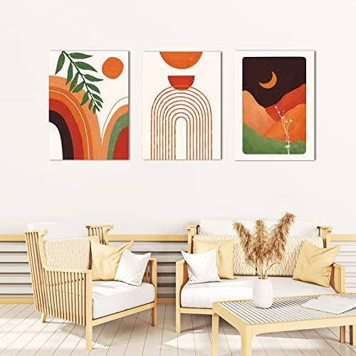 Комплект от 3 Теми Декор на Спалнята в стил Бохо, Оранжево Минималистичен Декор на стените, Модерен Неутрално Абстрактен Геометричен Платно