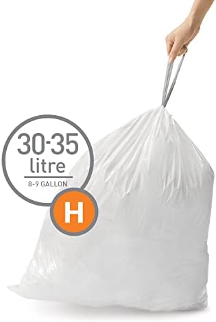 simplehumansimplehuman Код Q Специално подбраните торби за боклук с завязками, 60 парчета, 50-65 литра / 13,2-17,2 литра, Бели и Код H,