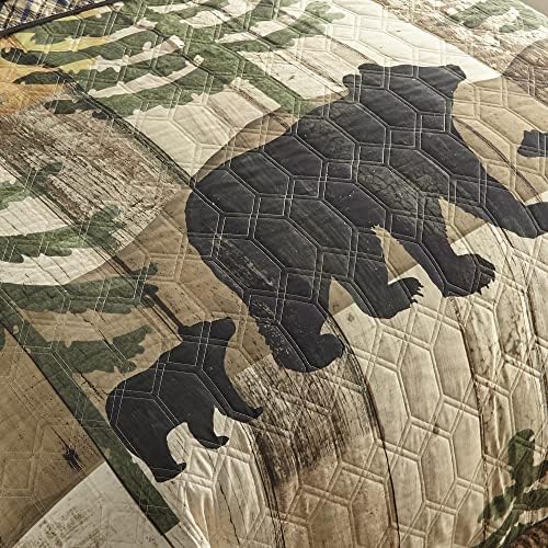 Стеганое одеяло Donna Sharp Full/Queen - Стеганое одеяло Bear Walk Plaid Lodge с изображение на мечка - Подходящ за легла от размера