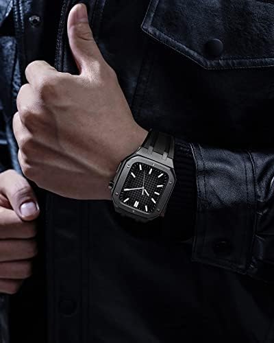 AEMALL Метален калъф за Apple Watch 7 45 мм Защитен силиконов ремък за iWatch 45 mm 6 5 4 SE 44 мм Аксесоари, Мъжки пълен защитен калъф