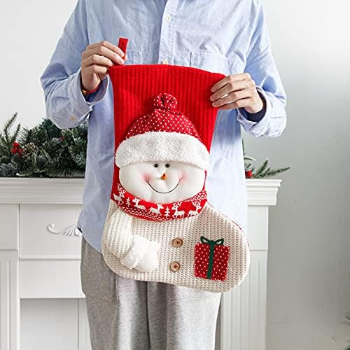 Fonzci/ Големи Коледни Чорапи, 2, 18-Инчови Възли Коледни Чорапи с Шарките на Снежен човек и дядо коледа, Окачени Чорапи за Камината,