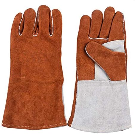 SYKSOL GUANGMING - Кожени Ръкавици за Кузнечной заваряване С Утолщением, за защита От Изгаряния, за барбекю/Къмпинг/Готвене, Ръкавици