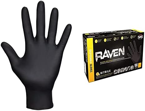 SAS Safety 66518 за Еднократна употреба черни нитриловые ръкавици Raven без прах 6 Mils-големи от 100 ръкавици от теглото и 66517 за Еднократна