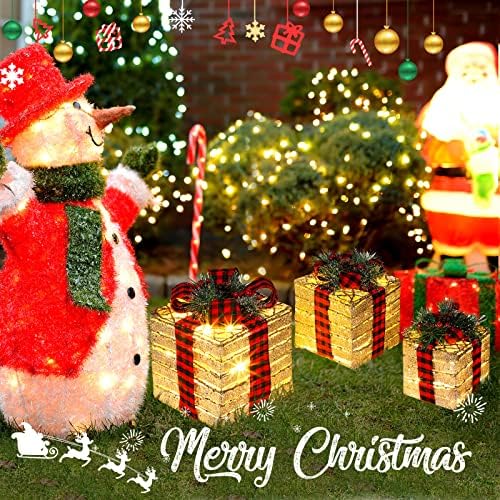 Подаръчни Кутии с осветление, Коледна украса, Комплект от 3 Подарък Кутии с осветление, Украса, Led Коледна Украса, Подарък Кутия за