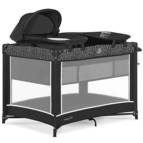 Dream On Me Lilly Deluxe-Бебешко кошче черно-бяло на цвят, с пълна люлки, тава за свободни и люлки за новородено | с балдахин | От непромокаем