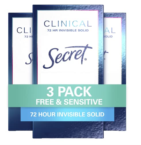 Дезодорант Secret Antiperspirant Clinical Strength за жени, Невидим твърди, Чувствителен, без мирис, 1,6 унции (опаковка от 3 броя) (Опаковка