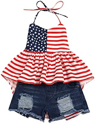 bilison, 4 юли, Летни Дрехи за малките момичета, в началото на с отворен гръб в стила на Американската Звезда, Къси Дънки, Комплект дрехи за независим дни