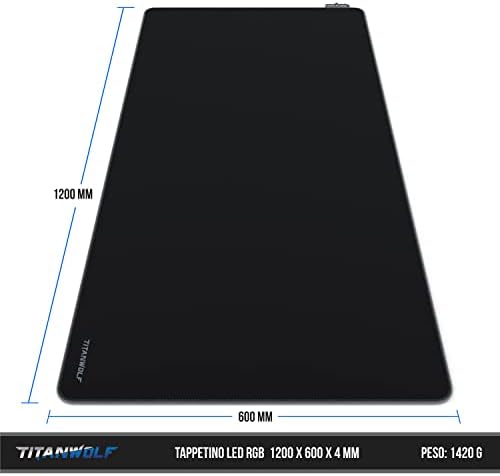 TITANWOLF - Нова подложка за мишка игри с RGB led подсветка, голям XXXL – 1200х600 мм - USB-Подложка за мишка - Многоцветен OLED-дисплей - 7 цвята плюс 4 ефект – Водоустойчив нескользящ?