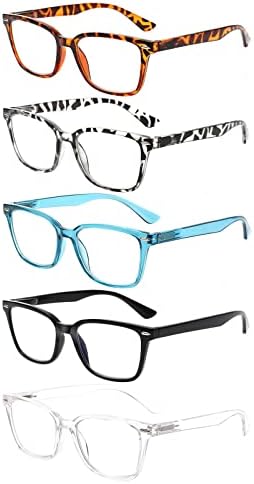 BIENCOOL, 5 Опаковки Очила за четене за жени/мъже, Синя Светлина, Блокиране на Пружинни Панти, Очила за Четене, за Жени, Мъже Леки