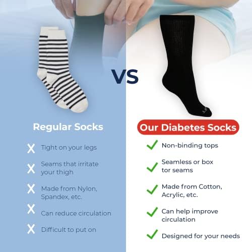 Дамски ультрамягкие диабет чорапи за горната част на прасците (черни, 6-10, 2 чифта), безшевни, Отводящие влагата, дишащи - За подпомагане