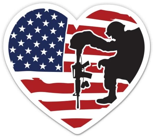 Етикети военен ветеран с флага на САЩ във формата на сърце - 2 опаковки по 3 на Стикери - Водоустойчив винил за колата, телефон, бутилки